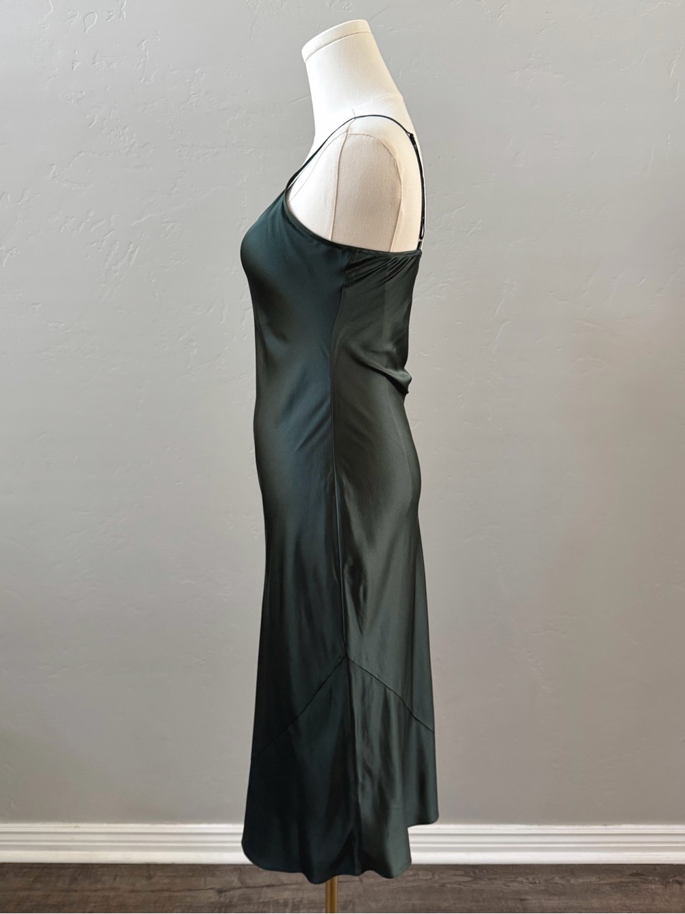 Quince Washable Silk Bias Cut Midi Dress Forest Green XS - Picture 3 of 15